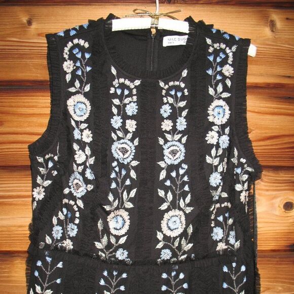 Mac Duggal 9135 Womens Black Sleeveless High Neck Embroidered Mini Dress - Picture 7 of 14